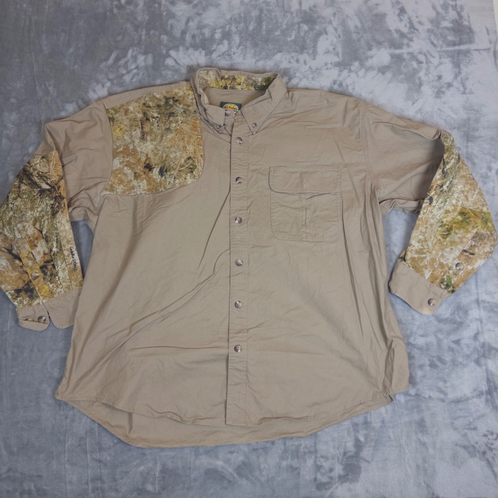 Cabelas Shooting Shirt Mens 3XL Tan Camo Zonz Western Hunting Fishing Outdoor
